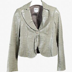 Armani Collezioni 2007 Khaki Green Croc-Stamped Goat Leather Jacket